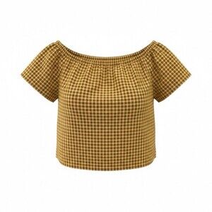 ZARA  yellow gingham off-the-shoulder short sleeve cropped blouse